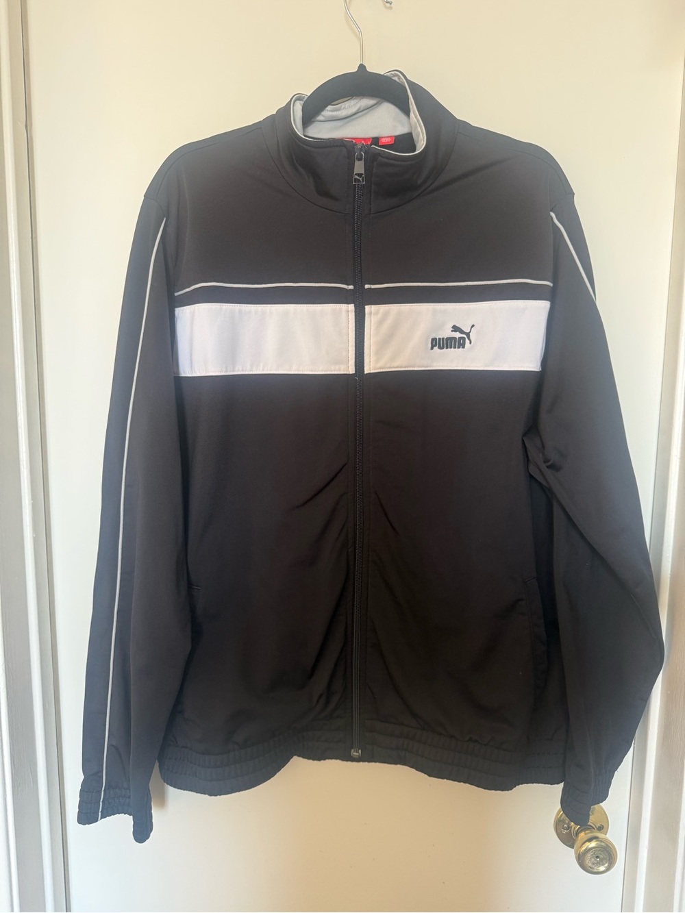 Vintage Y2K Puma Black White Full Zip Track Jacket Size L 812235